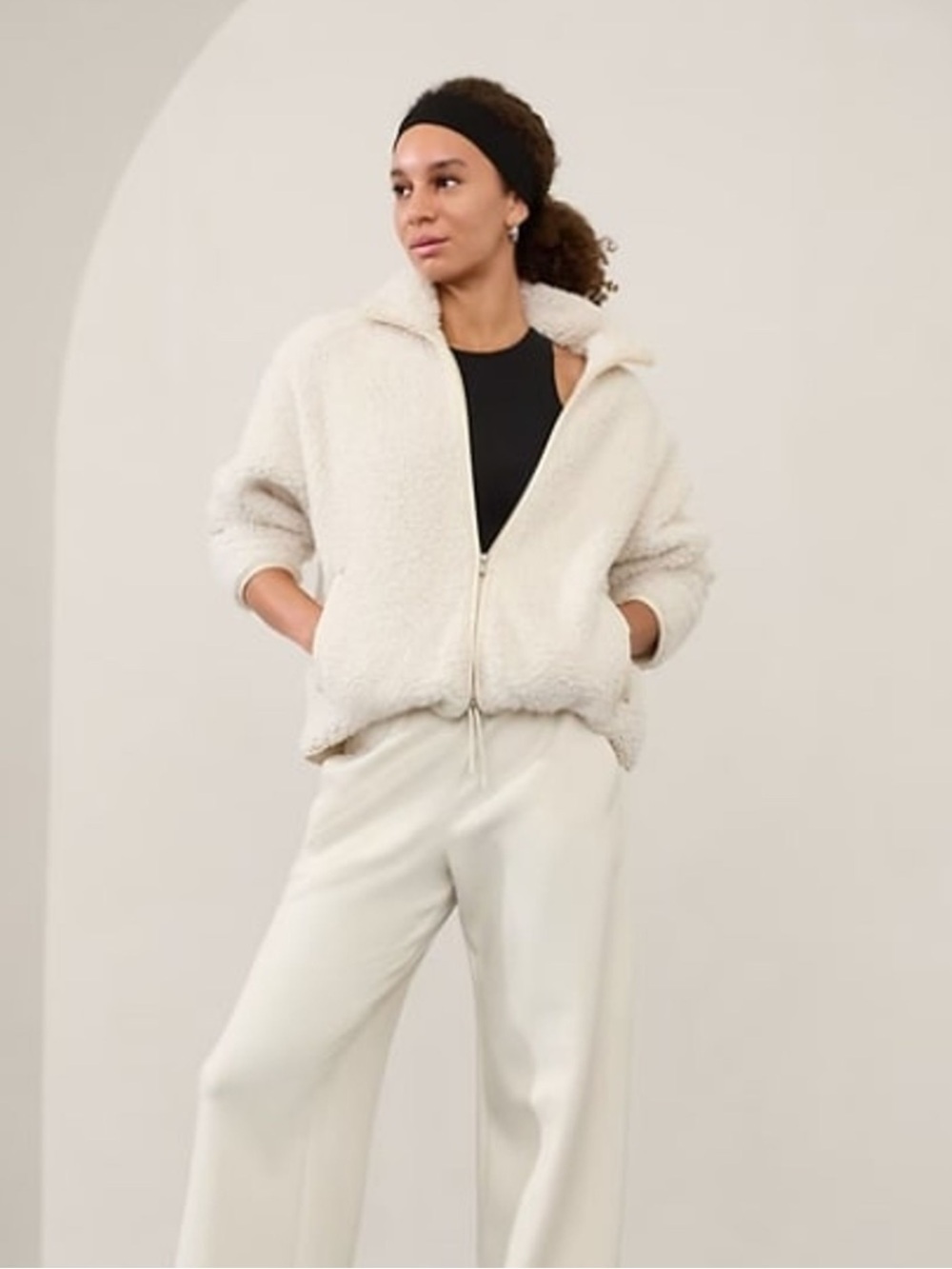 Athleta Cream Sherpa Zip-Up Jacket